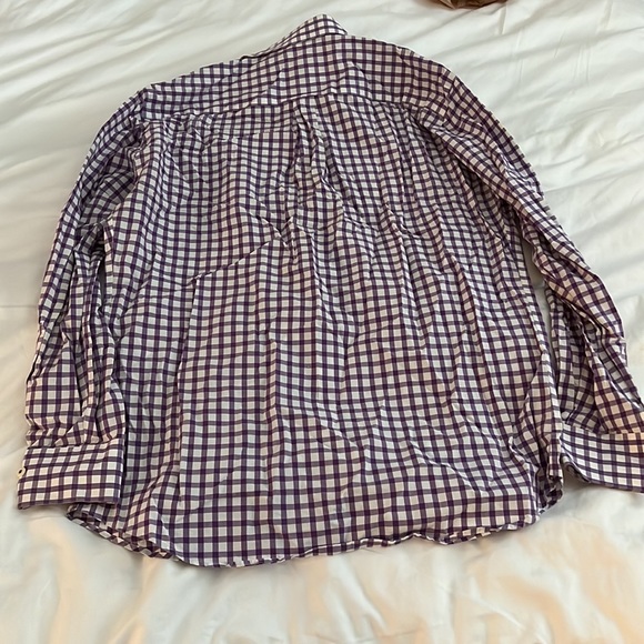 Peter Millar Mens Button Shirt Large Purple White Plaid Check - Picture 4 of 4